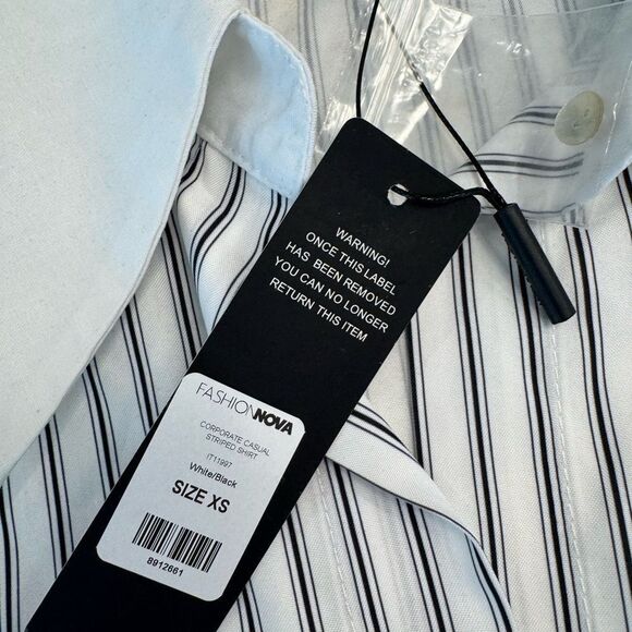Fashion Nova White and Black Striped Shirt - Picture 7 of 7